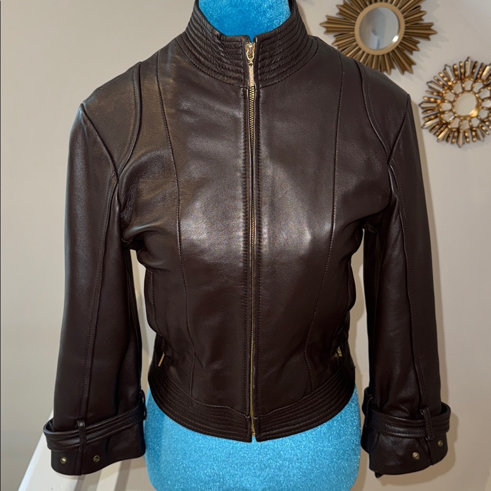 Arden B Chocolate Leather Motorcycle Jacket Sz S